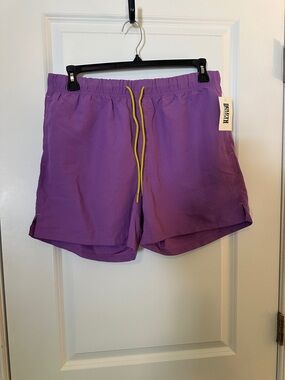 Duluth Trading Co Purple Athletic Shorts with Yellow Drawstring
